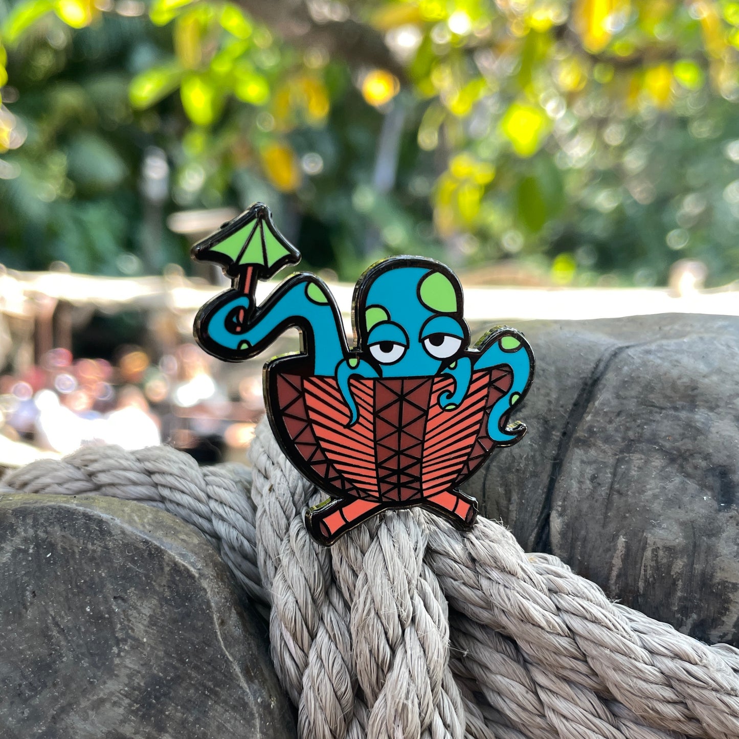 Blue Tipsy Tiki Octopus Pin