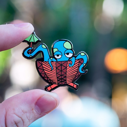 Blue Tipsy Tiki Octopus Pin